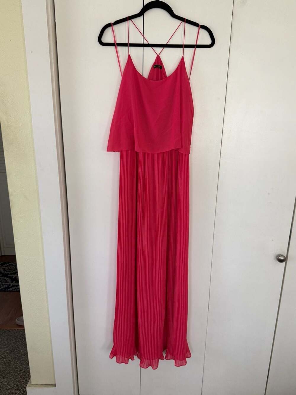 Massimo Dutti Hot Pink Pleated Maxi Dress